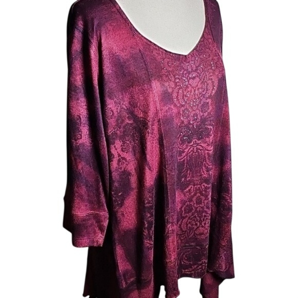 One World Stretchy Asymmetrical Burgundy Women's Tunic Top Wine Color Size 2X